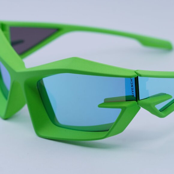 Givenchy GV40049U 94C Sunglasses Green Geometric Frame, Blue Mirror Lenses - Picture 8 of 10
